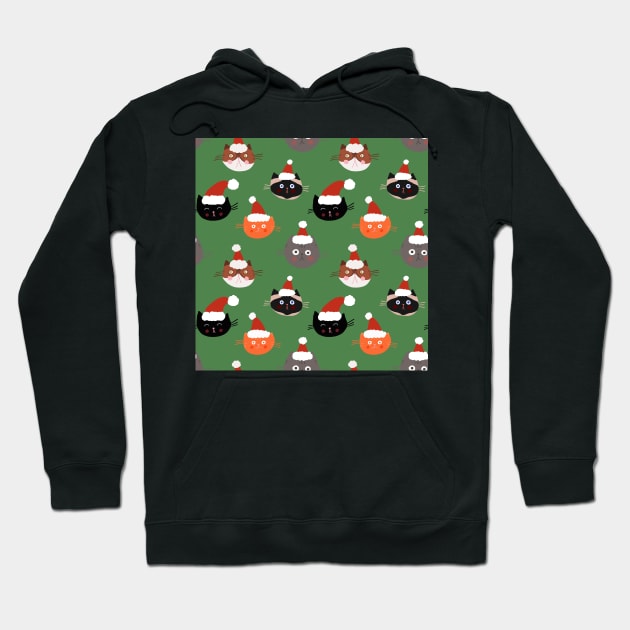 Cats in Santa Hats on Green Hoodie by StephersMc